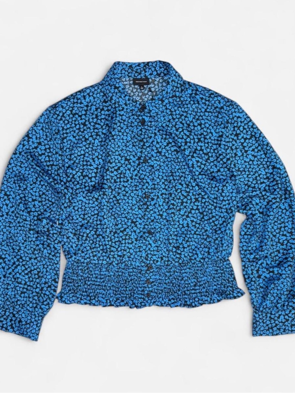 Who What Wear Blue Ditsy Floral Smocked Button-up Blouse Size Large